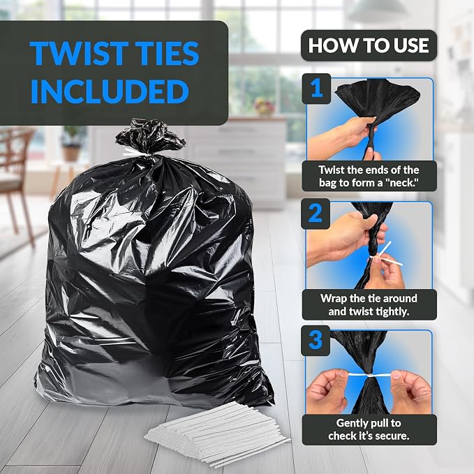 Reli. 55-60 Gallon Trash Bags Heavy Duty | 150 Trash Bags, Twist Ties | Black, Serious Garbage Cleanup | Large Garbage Bags with Twist Ties, Made in USA | SuperValue