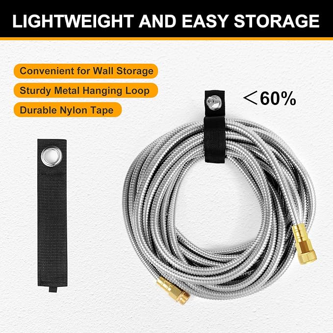Metal Garden Hose 75ft, Stainless Steel Water Hose 75ft with 10 Function Sprayer Nozzle, Leaf-Proof Kink Free Heavy Duty Lightweight for Outdoor,Yard,Lawn,Patio, Car