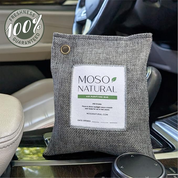Moso Natural Air Purifying Bag 200g (4 Pack) Premium Charcoal Odor Absorber, Car Odor Eliminator & Closet Deodorizer for Home & Pet, Lasts 2 Years, Unscented Bamboo Charcoal Bags, HGTV Editors' Pick