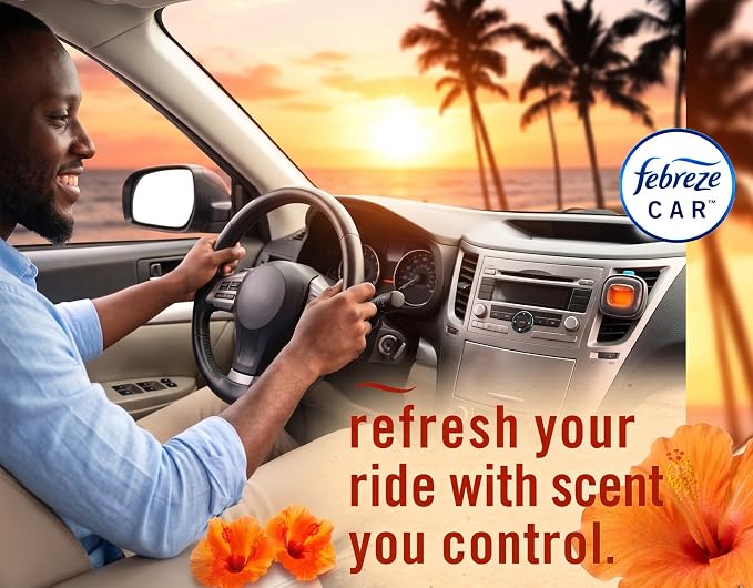 Febreze Odor Clear Car Vent Air Freshener Clip, Hawaiian Aloha 0.06 Fl.Oz - 8 Pack