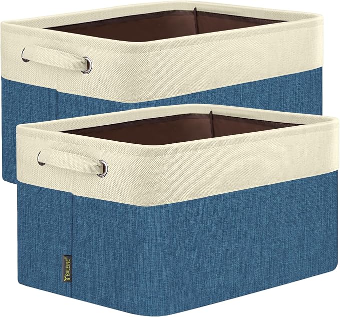 BALEINE 2 Pack Fabric Closet Storage Bins for Shelves, Linen Closet Organizers and Storage, Decorative Baskets for Organizing, Shelf, Clothes, Home, Office (Navy Blue, 15"x11"x9.5")