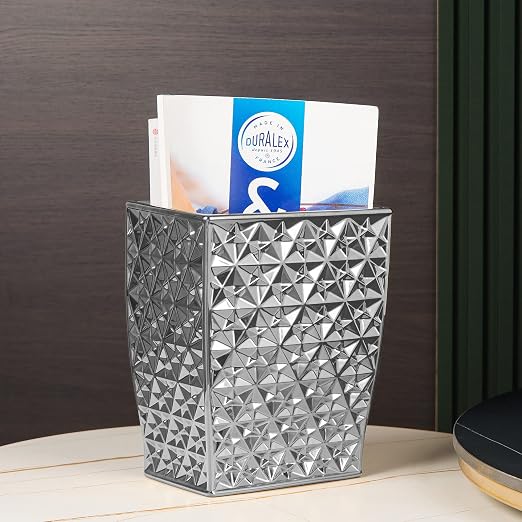 Ceramic Rectangular Small Trash Can - Wastebasket, Garbage Container Bin for Bathroom, Bedroom, Kitchen, Home Office, and Kids Room, Holds Waste, Recycling - Silver | Garbage Container Bin for Bathroom, Bedroom, Kitchen, Home Office, and Kids Room, Hol...