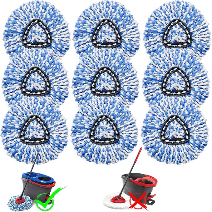 9 Pack Spin Mop Replacement Head Compatible with RinseClean 2-Tank System | Microfiber,Machine Washable,Reusable, Easy to Clean,Suitable for Sealed Hardwood,Tile,Laminate & Marble Floors