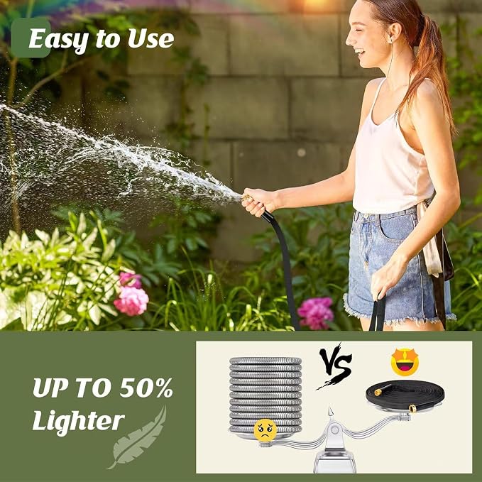 Upgraded 50FT Expanding Garden Hose - Lightweight, Kink-Free & Burst-Resistant Flex Hose with 8-Pattern Spray Nozzle for Lawn, RV, Car Wash (50 ft Expandable Water Hose) (50ft)