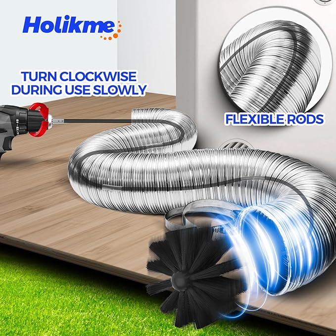 Holikme Dryer Vent Cleaner Kit - 15Ft Flexible Lint Brush for Deep Cleaning | Dryer Vent Cleaner Brush with Drill Attachment, Removes Years of Lint Buildup, Faster Drying & Fire Safety, Black