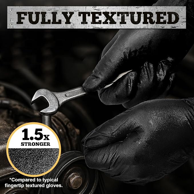 TitanFlex Heavy Duty Black Nitrile Gloves, 6 Mil, Fully Textured, Mechanic Disposable Gloves, Latex Free, Powder Free