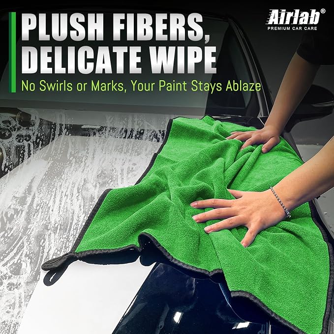 Microfiber Towels Cars Wash Drying Cleaning Cloth, Green & Grey | Thick Plush Auto Detailing Super Absorbent for Interior & Exterior Lint Free, Streak Free, 35 x 24 Inch, Pack of 2