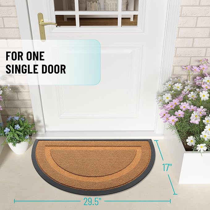 OLANLY Half Circle Front Door Mat Outside 29.5x17 All-Season Rubber Doormat | Tangerine Orange, Absorbent, Heavy-Duty, Stain and Fade Resistant, Non-Slip Backing, Low-Profile Indoor Outdoor Entryway Mat