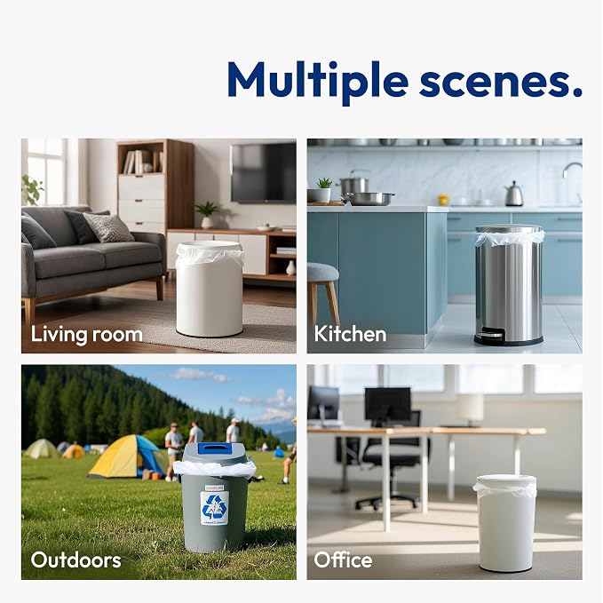 Small Trash Bags with Handles - Ocean Plastic Upcycling - Plastic Garbage Bags, Can Bin & Waste Basket Liner for Kitchen, Bathroom, Office and Pets,2.6 Gallon 200 Count White