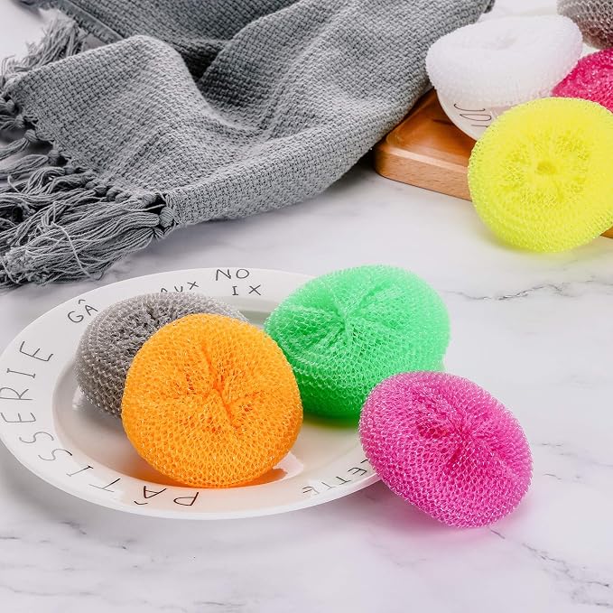 Blulu 15 Pieces Plastic Dish Scrubbers, Nylon Mesh Pads, Rainbow Colors | Round Scouring Pads, Non Scratch Kitchen Use, Safe on Nonstick Cookware Pots Pans, Durable Mesh Design Ideal with Dishes