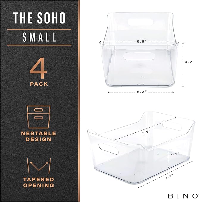 BINO | Plastic Organizer Bins, Small - 8 Pack | The SOHO Collection | Multi-Use Plastic Bin | Pantry & Freezer Organizer Bin | Storage Containers | Bins for Home & Kitchen Org