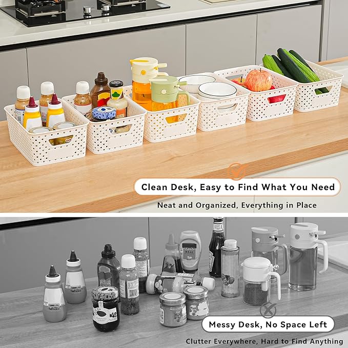 12 Pack Plastic Storage Baskets for Organizing, Storage Baskets for Shelves with Handles, Small Storage Bins with Labels, Classroom Storage Organization for Cabinet,Closet, Office