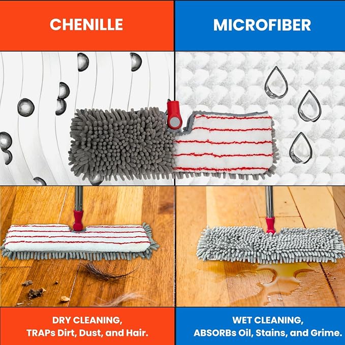 Microfiber Dust Mop for Hardwood Floor Cleaning, Laminate, Tile & Marble | 4 Washable Mop Pads, Dual-Sided Flip Mop, Wet & Dry Use, 62" Long Handle, Built-In Pad Cleaning Scraper