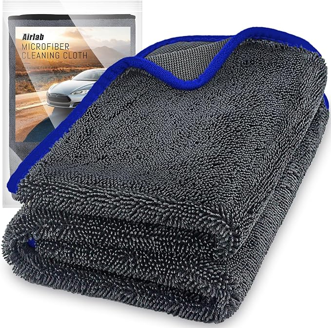 Airlab Microfiber Towels Cars Wash Drying Cleaning Cloth, Grey-Blue | Thick Plush Auto Detailing Super Absorbent for Interior & Exterior Lint Free, Streak Free, 35 x 24 Inch, Pack of 1