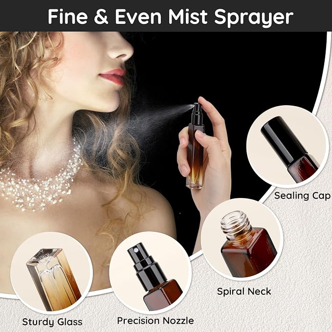 Segbeauty 10ML Travel Cologne Sprayer, 5 Packs Refillable Atomizer Spray Bottle for Perfume, Empty Mini Glass Perfume Bottle Fine Mist Dispenser, Portable Leak-proof Sample Bottles for Travel Outgoing