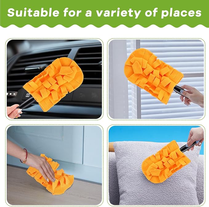 Zubebe 12 Pcs Reusable Duster Refills Fleece,Orange | Soft Polyester Fiber Flat Duster Refill Multi Surface Washable Cleaning Pad Tools for Home, Blinds, Car, Pet, Furniture, Fans