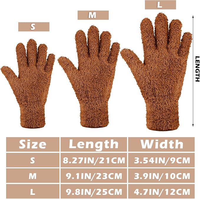 Patelai 3 Pairs Microfiber Dusting Gloves for Plants Leaf, Small | Orange, Brown, Dark Gray,Plant Cleaning Gloves, Reusable Washable Gloves,House Furniture Blinds Dusting