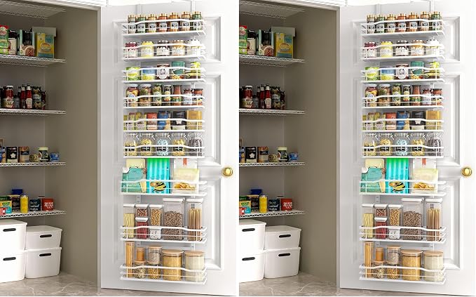Moforoco White 9-Tier Over The Door Pantry Organizer, Pantry Organization And Storage, Metal Hanging Spice Rack Shelves Door, Home & Kitchen Essentials, Laundry Room Bathroom Organization (Pack of 2)
