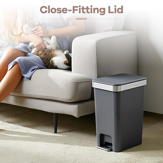 2PACK 2.6 Gal Small Bathroom Trash Can with Lid Foot Pedal,Dark Gray | Step Pedal Wastebasket Plastic Garbage Can with Pop-Up Lid for Kitchen,Bedroom,Office,Dorm,Laundry,Restroom,Rv,White