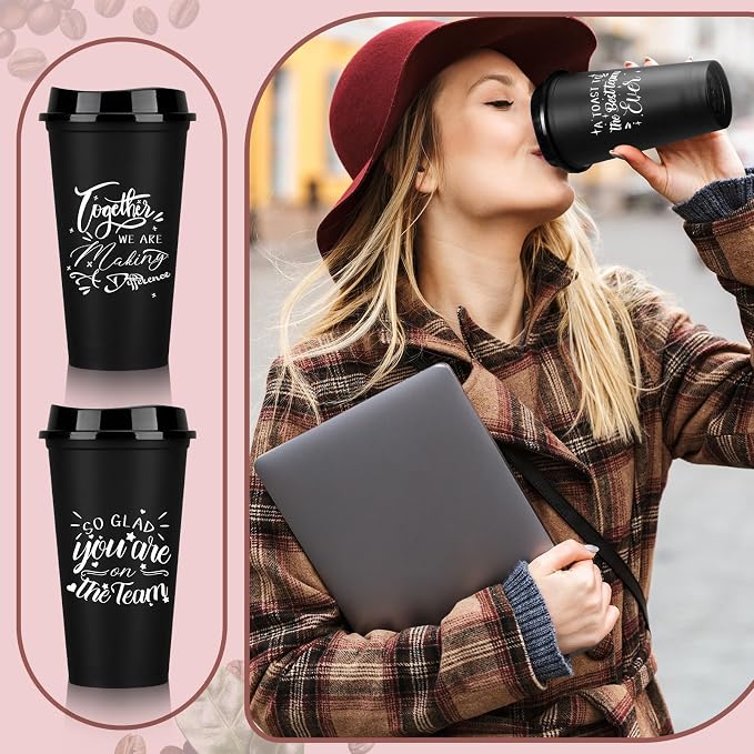 Pickmesh Housekeeping Employee Appreciation Gift Cup, Black, 30 Pcs | 16 oz Plastic Tumblers with Lids, Reusable Coffee Cups, Thank You Gifts, for Staff Volunteer Coworker Teacher