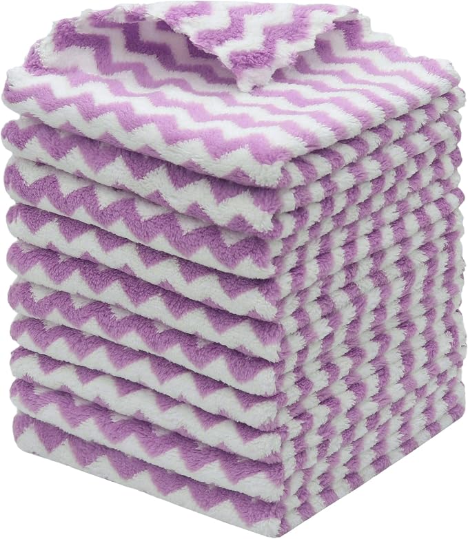 Microfiber Cleaning Cloth, 10 Pack Microfiber Rags,12inx12in,Purple | Lint Free Dish Cleaning Cloths, Fast Drying Dish Rags For Cleaning, Absorbent Washcloths