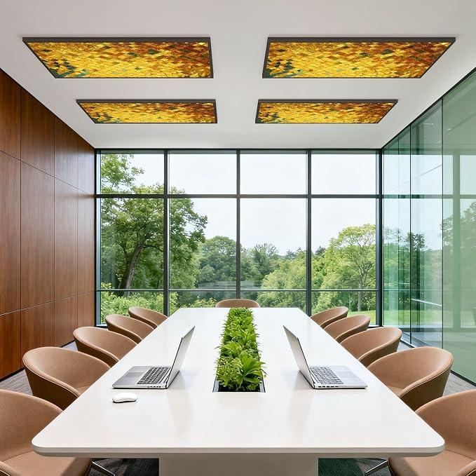 4 Pack Fluorescent Light Covers for Ceiling Lights Golden Glass Decorative Magnetic Light Cover Light Filters for Classroom Office Home