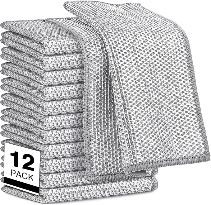 AIDEA Non Scratch Wire Dishcloth 12PK, Dish Cloths for Washing Dishes 7"×8" | Wire Dishwashing Rag for Wet and Dry, Dish Rags No Odor, Cleaning Pads Steel Scrubber for Cookware, Sinks, Dishes, Stove Tops