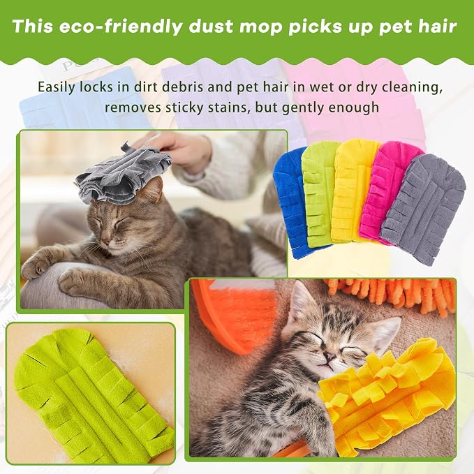 Zubebe 6 Pcs Reusable Duster Refills Fleece,Bright Color | Soft Polyester Fiber Flat Duster Refill Multi Surface Washable Cleaning Pad Tools for Home, Blinds, Car, Pet, Furniture, Fans