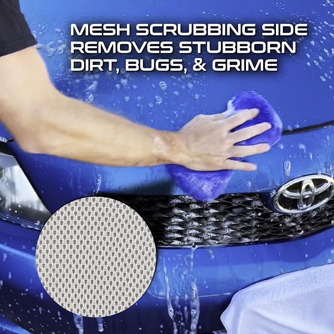 Formula 1 Super Car Wash Sponge, Two-Sided Microfiber with Mesh Scrubber | Scratch-Free Cleaning, Excellent Suds Retention, Ergonomic Grip, Durable & Long-Lasting Design