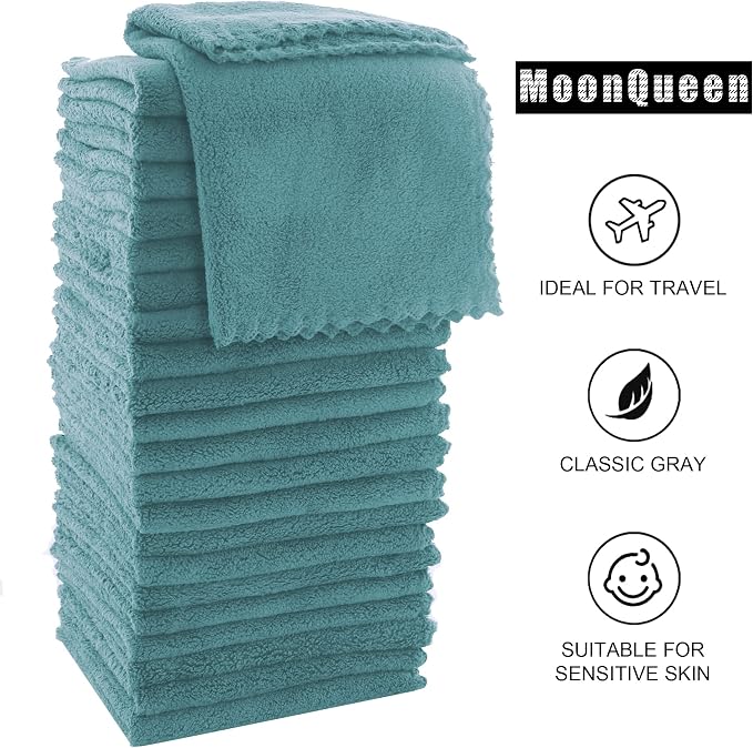 MOONQUEEN Ultra Soft Premium Washcloths Set - 12 x 12 inches - 72 Pack - Quick Drying - Highly Absorbent Coral Velvet Bathroom Wash Clothes (Teal)