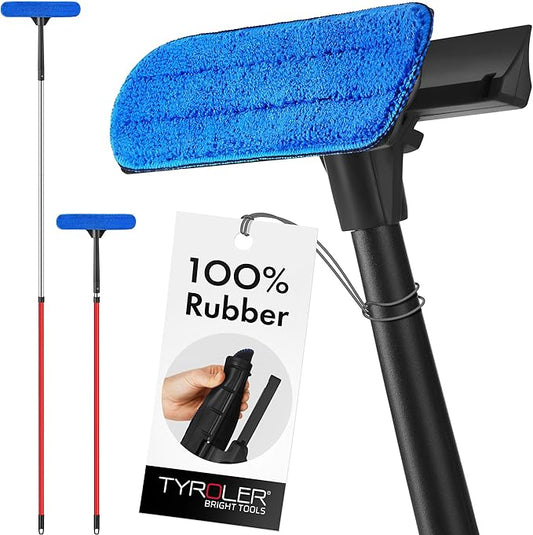 Tyroler Window Washing Kit with Extension Pole 4.5 to 7.5 Ft Handle | Telescopic Window Squeegee Tool With Natural Rubber Blade For Better Reach And Streak-Free Window Cleaning