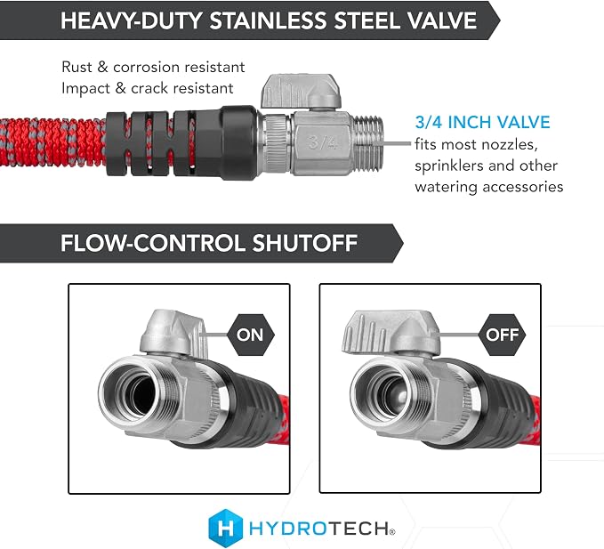 HydroTech Pro Series 200 ft Max Flow Garden Hose, 3/4 in Diameter | Patented Force Control Technology delivers 2x max water flow with lightweight, kink-free performance and compact storage.