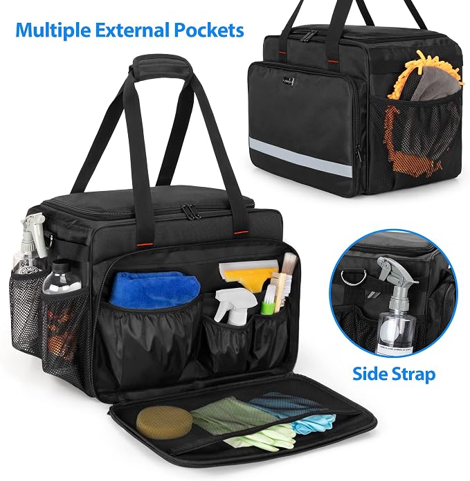 samdew Large Detailing Bag for Auto Detailing Supplies Storage, Bag Only | Cleaning Caddy for Car Care & Vehicle Wash Tools, for Detailing Bottles, Towel, Buffer & More, for on Road Trip or Car Show