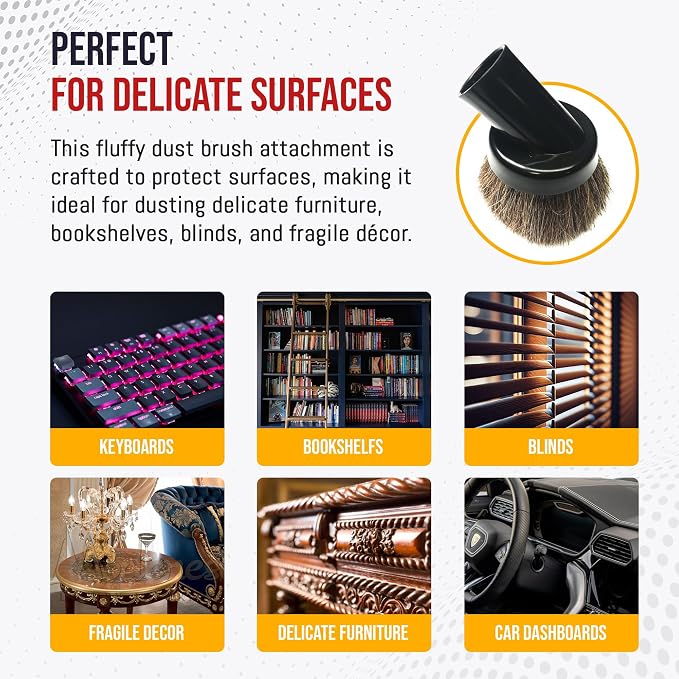 MP Maresh Products Dust Brush Attachment - Soft Bristle Cleaning Brush | Compatible with 1 1/4" Shop Vac, Eureka, Hoover, Central Vacuum System, Ceiling Fan Cleaner Duster, Household Vacuum Cleaners