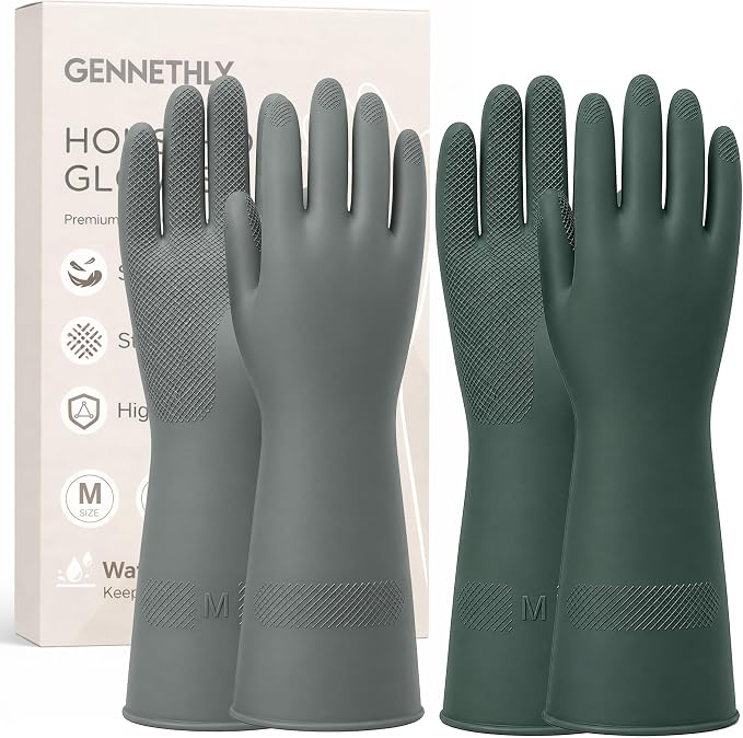 Cleaning Rubber Gloves, Waterproof Non-Slip Long Cuff Dishwashing Household Kitchen Gloves