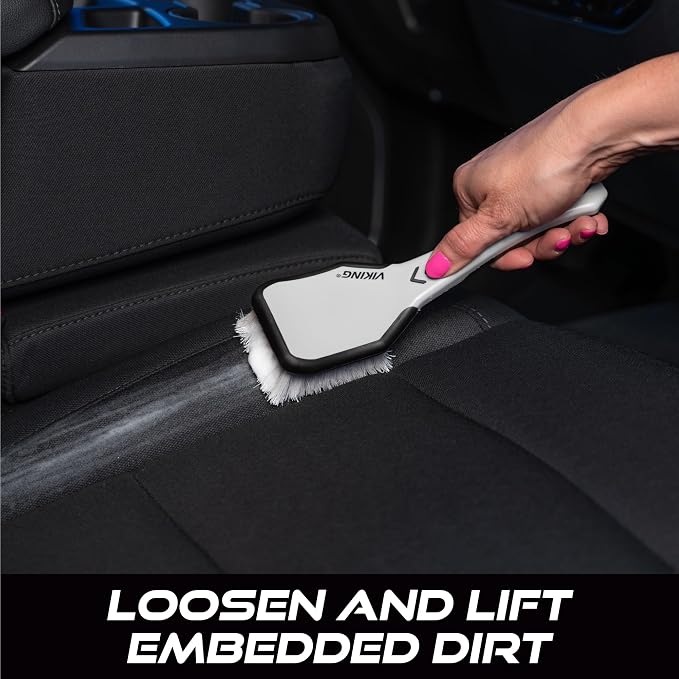 VIKING Upholstery Cleaner Scrub Brush Accessory for Cars | Cleaning Brush for Seat Covers and Car Detail Kit, Ergonomic Grip
