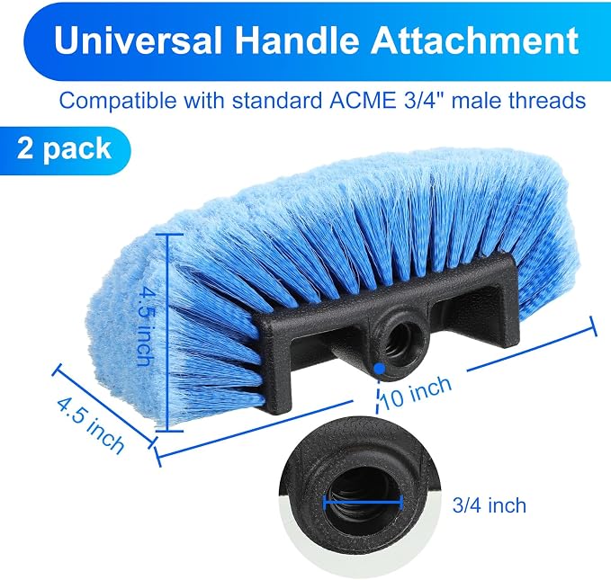 Tanlade 2 Pcs Car Wash Brush Heads Soft Bristle Flow Thru,10 Inch,Blue (Pack of 2)
