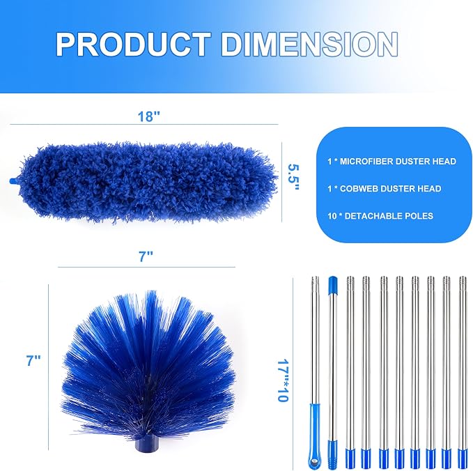 Cobweb Duster with 2-14 ft Extension Pole, Spider Web Brush, Microfiber Feather Long Handle Duster for High Ceilings, Fan, Furniture, Home