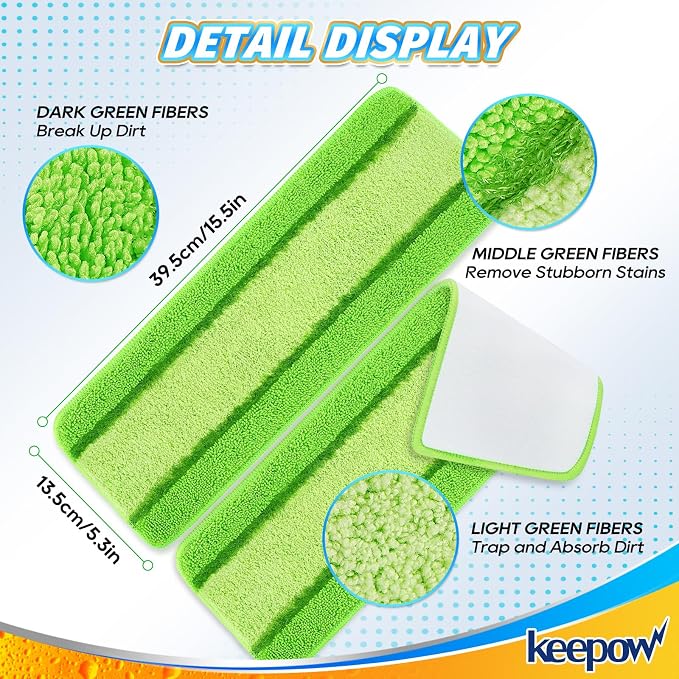 KEEPOW 4 Pack Pads Compatible with Libman Freedom Spray Mop, Reusable Pads | Reusable Microfiber Spray Mop Head Replacement Compatible with Libman Freedom, 16 in Pads for Floor Cleaning, ONLY Pads