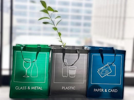 Reusable Recycling Bin Bags, 3-Pack Indoor and Outdoor Separate Waste Sorting Organizer Compartment Container, Waterproof Recycle Bins for Kitchen Home Office