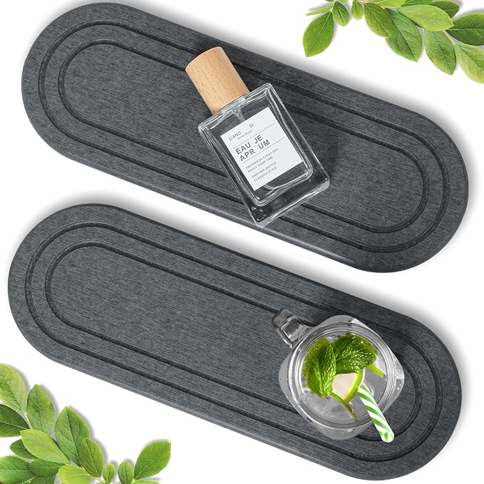 2PCS Water Absorbing Stone Tray, Fast Drying Diatomite Stone Sink Tray, Water Absorbent Diatomite Coasters, Stones Soap Trays for Kitchen Sink, Bathroom Counter Hand Soap Dish Toothbrush Holders