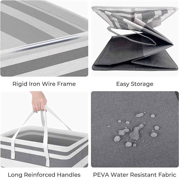 HomeHacks 2 Pack Laundry Baskets, Laundry Hampers Bags (Grey+Blue 75L) | Waterproof, Freestanding, Collapsible Clothes Hamper with Reinforced Handles in Laundry Room, Dorm, Bathroom, Bedroom