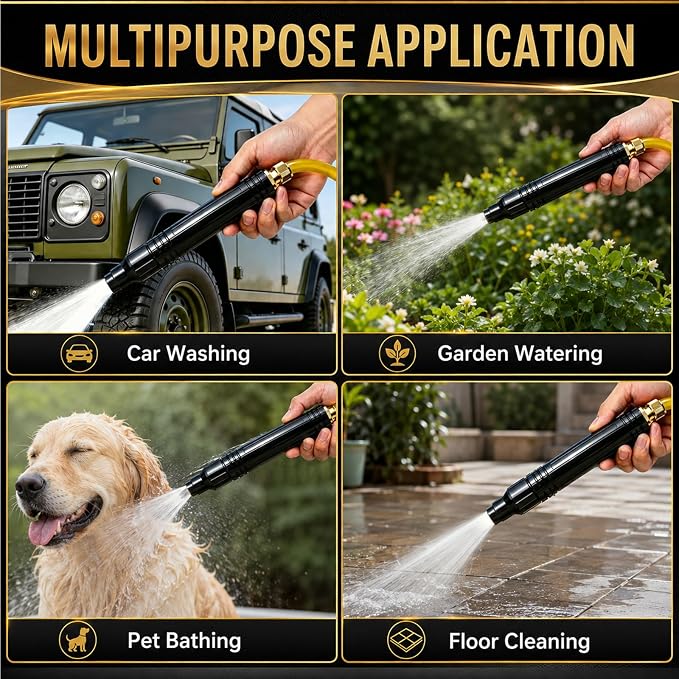 Home High Pressure Water Hose Nozzle, Adjustable Water Garden Hose Sprayer, Pressure Washer Hose Nozzle Attachment for Patio/Car Washing/Garden Watering