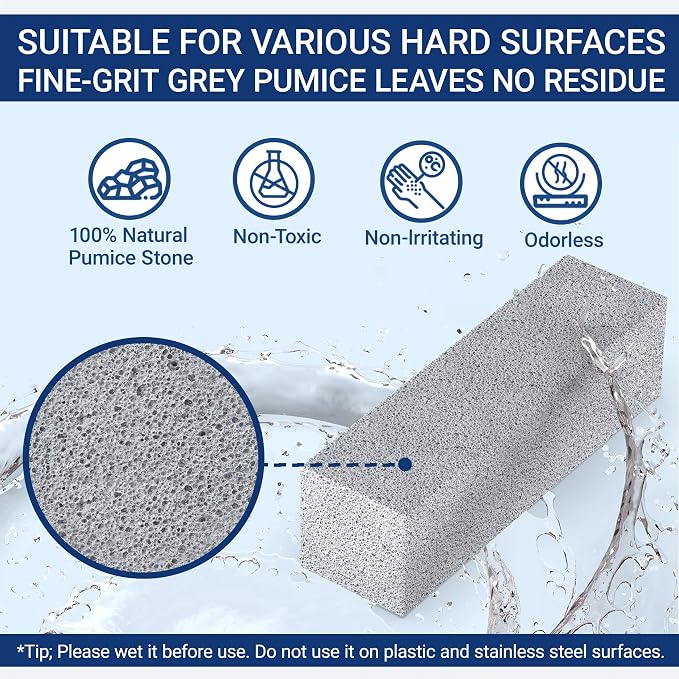 2 Pack Pumice Stone for Toilet Cleaning, Extra Long Handle for Removing Bowl Ring, Pool, Bathroom, Toilet Brush