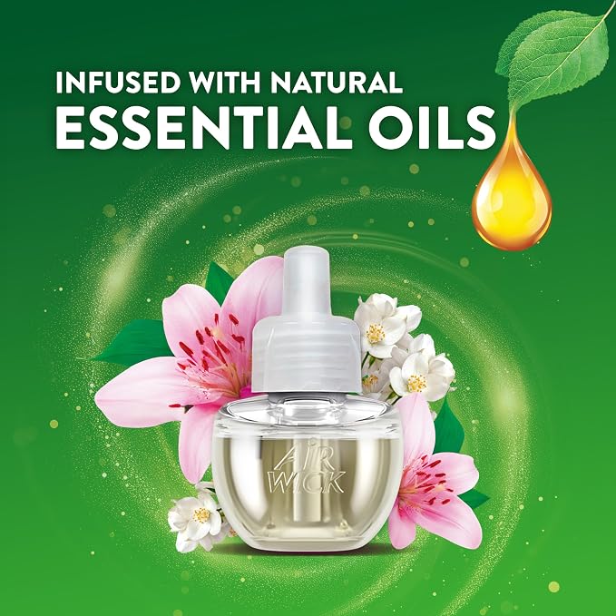 Air Wick Plug-In Scented Oil Refills, 4 Count, Morning Lily & White Flowers, Air Freshener, Essential Oils