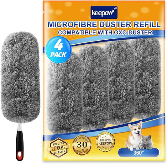 KEEPOW 4 Pack Upgraded Duster Refills Compatible with OXO Extendable Duster | Reusable Washable Head Replacements for Cleaning, Compatible with OXO Microfiber Duster, Handle Not Included