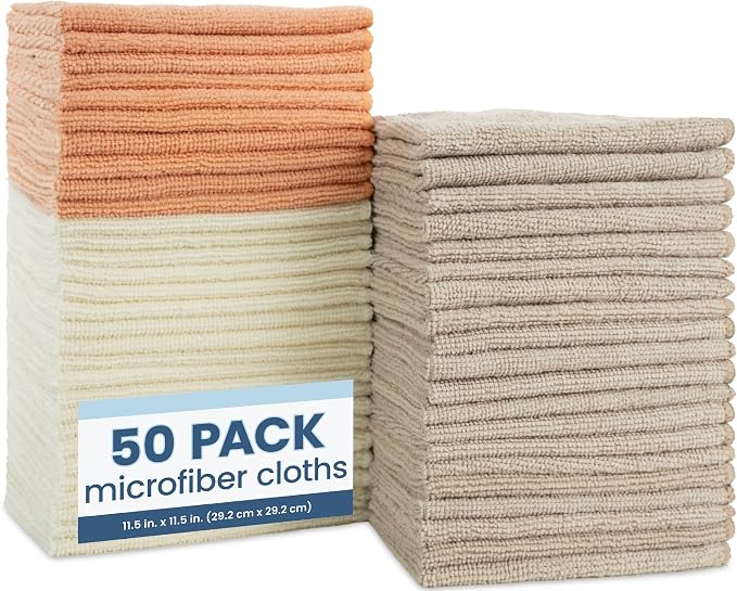 S&T INC. Microfiber Cleaning Cloth, 50 Pack, 11.5" x 11.5", Assorted Colors | Cleaning Cloth for Home and Car, Reusable and Multi-Purpose Cleaning Rags, Machine Washable