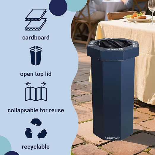 Eyely MPH1300H-SET2 Sal 25-Gallon Disposable Corrugated Cardboard Event Trash Can and Recycling Bin for BBQs, Beach, Parties & Events & Outdoor Activities, Denim Blue (Set of 2)