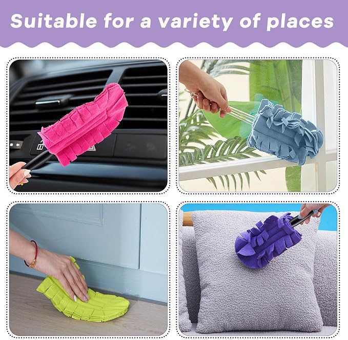 Zubebe 20 Pcs Reusable Duster Refills Fleece,Vivid Color | Soft Polyester Fiber Flat Duster Refill Multi Surface Washable Cleaning Pad Tools for Home, Blinds, Car, Pet, Furniture, Fans