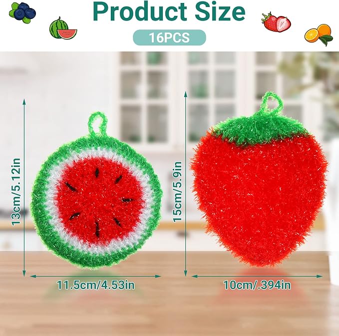 Kenning 16 Pcs Dish Scrubber Non Scratch Dish Washing Scrubbers | Reusable Household Cleaning, Kitchen Tools for Dishwashing, Washing Dishes Cookware Tubs Sink, Cute Design Dish, Hanging Loop